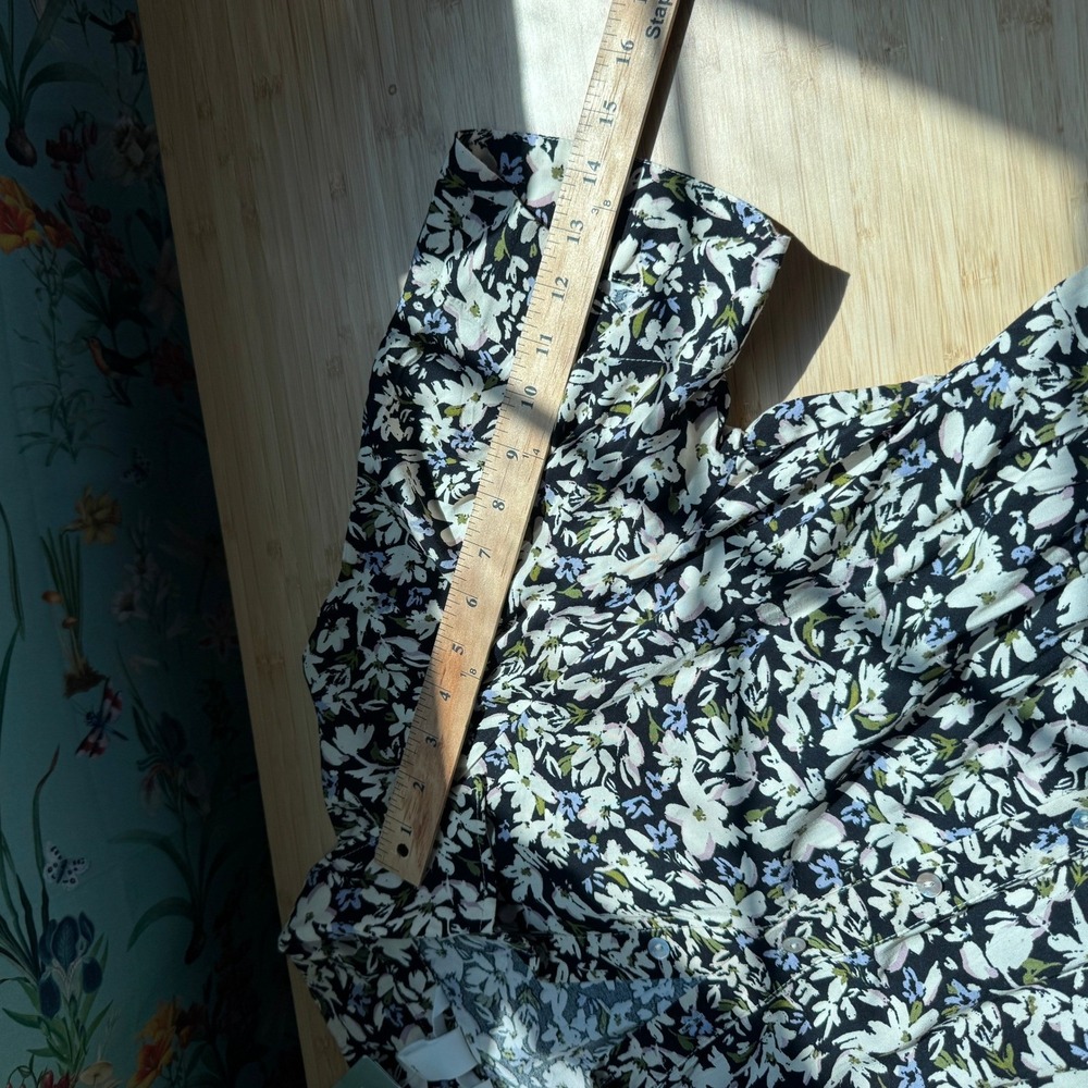 H&M Black Floral Tie-Belt Shirt Dress Womens Medium NWT Short Sleeve Midi Button - Picture 7 of 16